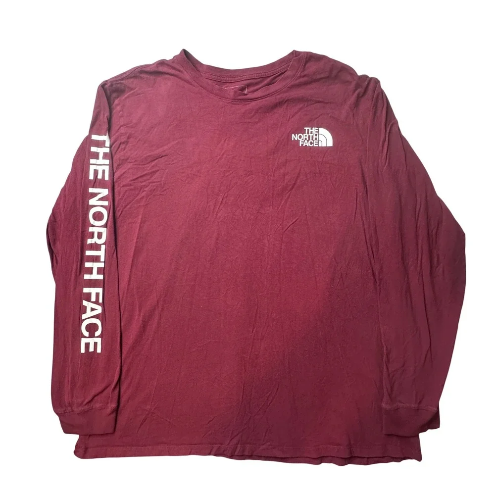 The North Face T-Shirt Mens XXL Maroon Long Sleeve Graphic Logo Cotton Tee
